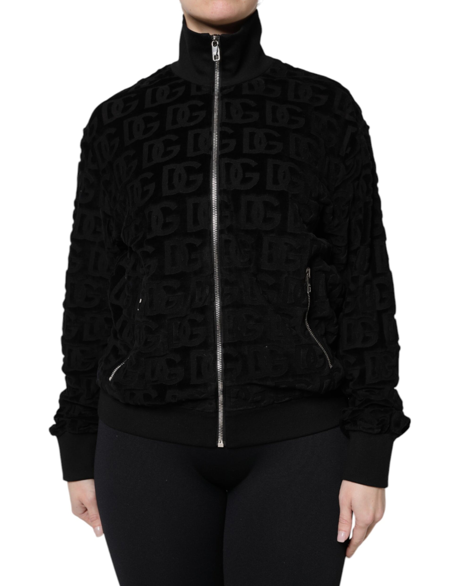 Black Logo Monogram Full Zip Bomber Jacket-Dolce & Gabbana-LabelTerrace.com