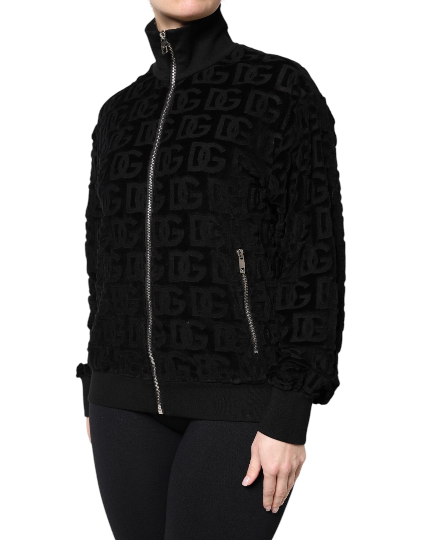 Black Logo Monogram Full Zip Bomber Jacket-Dolce & Gabbana-LabelTerrace.com