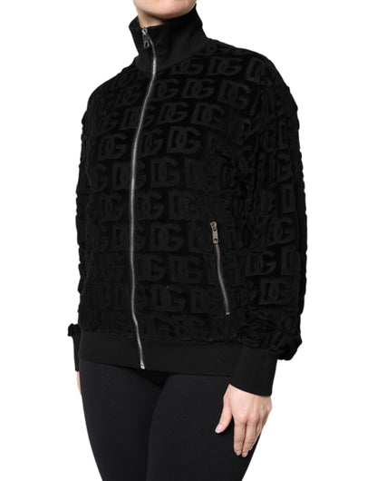 Black Logo Monogram Full Zip Bomber Jacket-Dolce & Gabbana-LabelTerrace.com