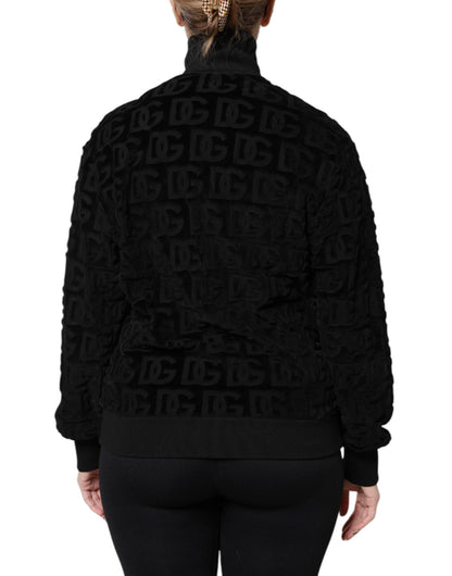 Black Logo Monogram Full Zip Bomber Jacket-Dolce & Gabbana-LabelTerrace.com