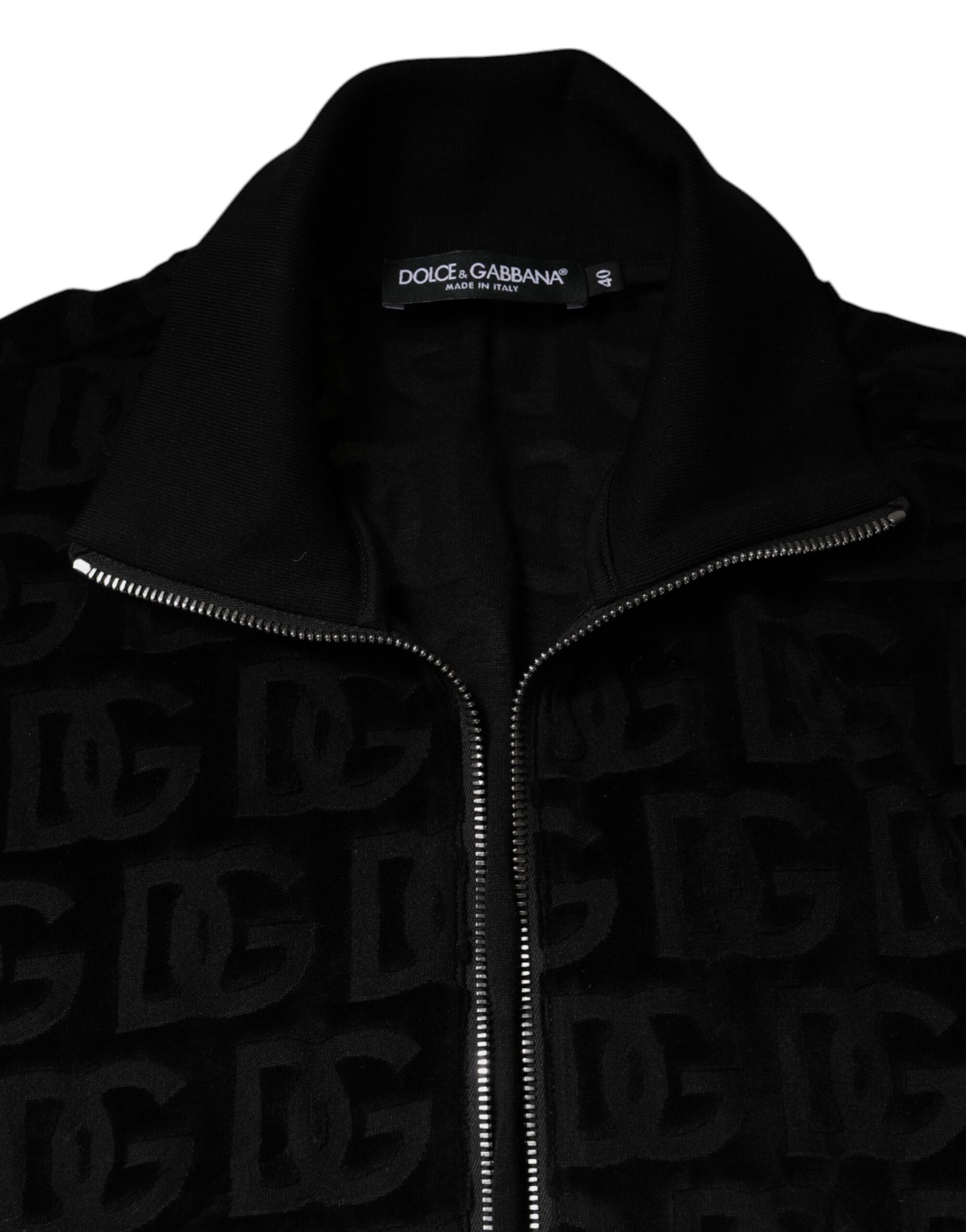 Black Logo Monogram Full Zip Bomber Jacket-Dolce & Gabbana-LabelTerrace.com