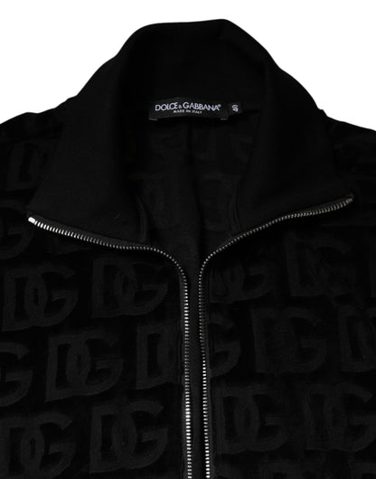 Black Logo Monogram Full Zip Bomber Jacket-Dolce & Gabbana-LabelTerrace.com