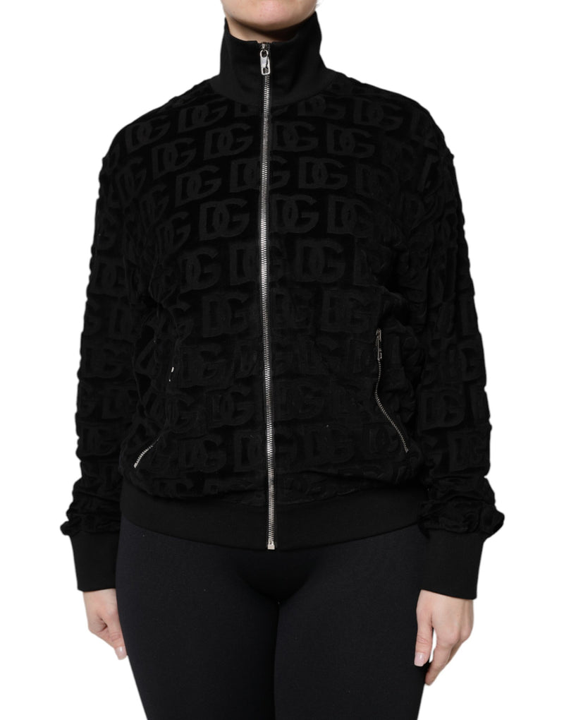 Black Logo Monogram Full Zip Bomber Jacket-Dolce & Gabbana-LabelTerrace.com