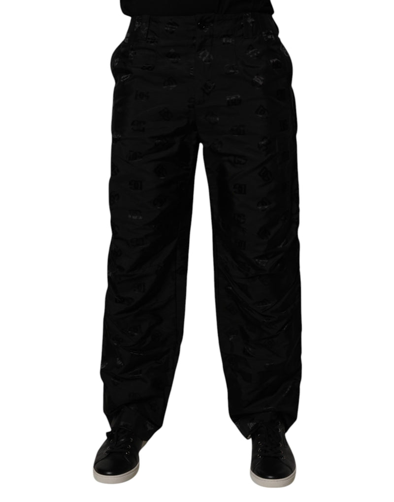Black Logo Monogram Straight Pants-Dolce & Gabbana-LabelTerrace.com