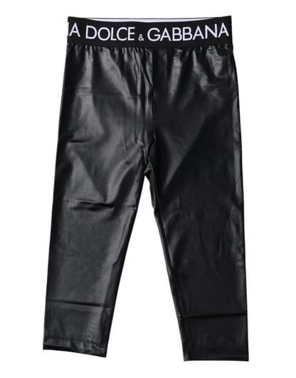 Black Logo Nylon Cropped Tights Pants Underwear