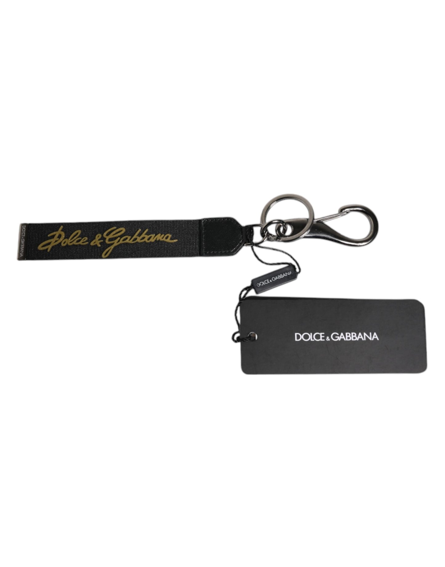 Black Logo Nylon Silver Brass Men Holder Keychain Keyring-Dolce & Gabbana-LabelTerrace.com