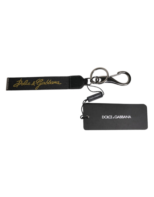 Black Logo Nylon Silver Brass Men Holder Keychain Keyring-Dolce & Gabbana-LabelTerrace.com