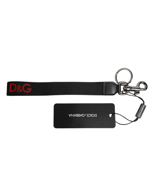 Black Logo Nylon Silver Brass Men Holder Keychain Keyring-Dolce & Gabbana-LabelTerrace.com