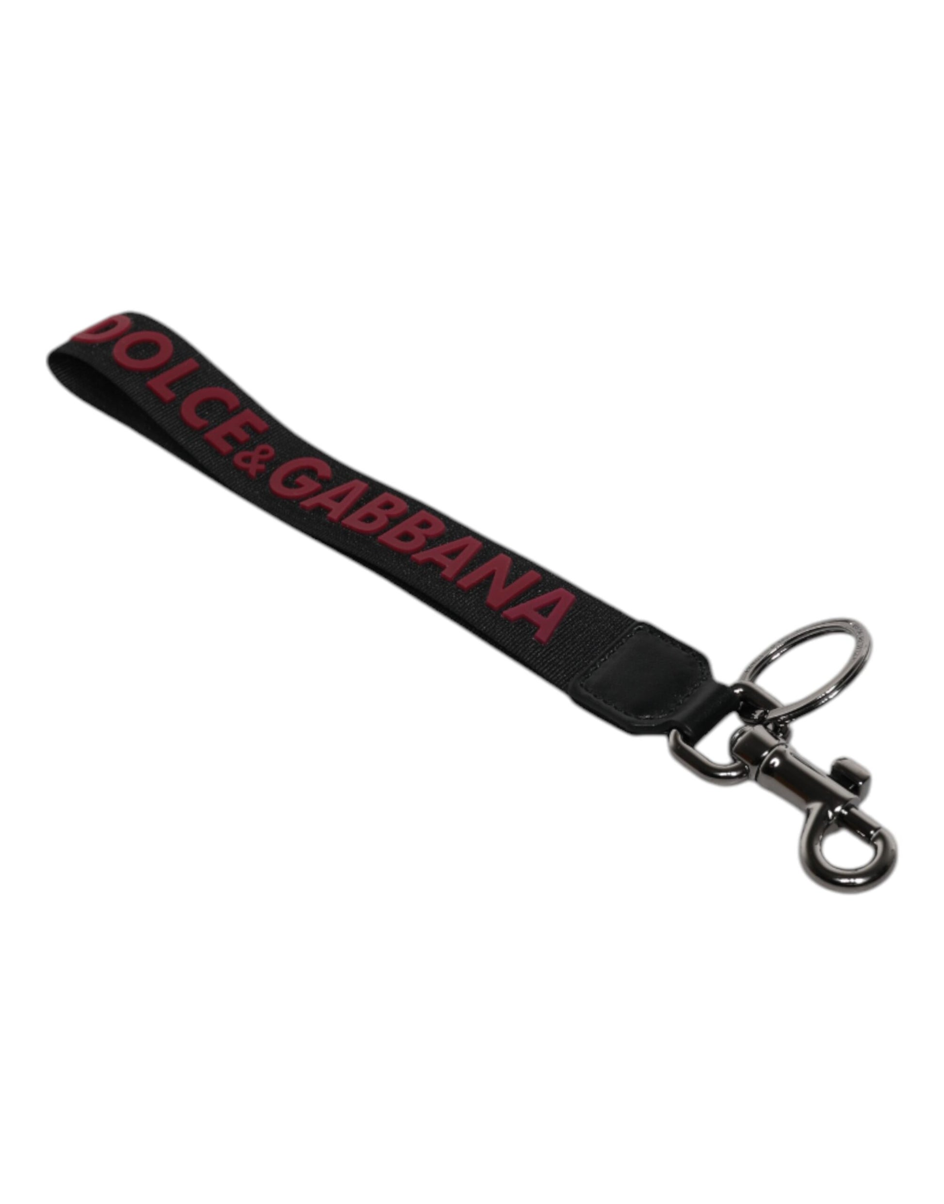 Black Logo Nylon Silver Brass Men Holder Keychain Keyring-Dolce & Gabbana-LabelTerrace.com