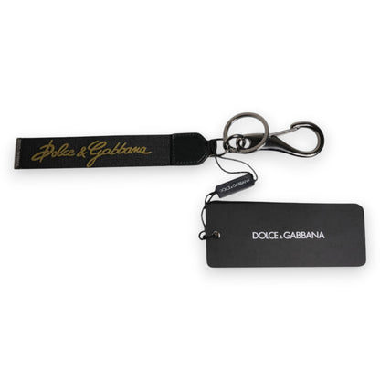 Black Logo Nylon Silver Brass Men Holder Keychain Keyring-Dolce & Gabbana-LabelTerrace.com