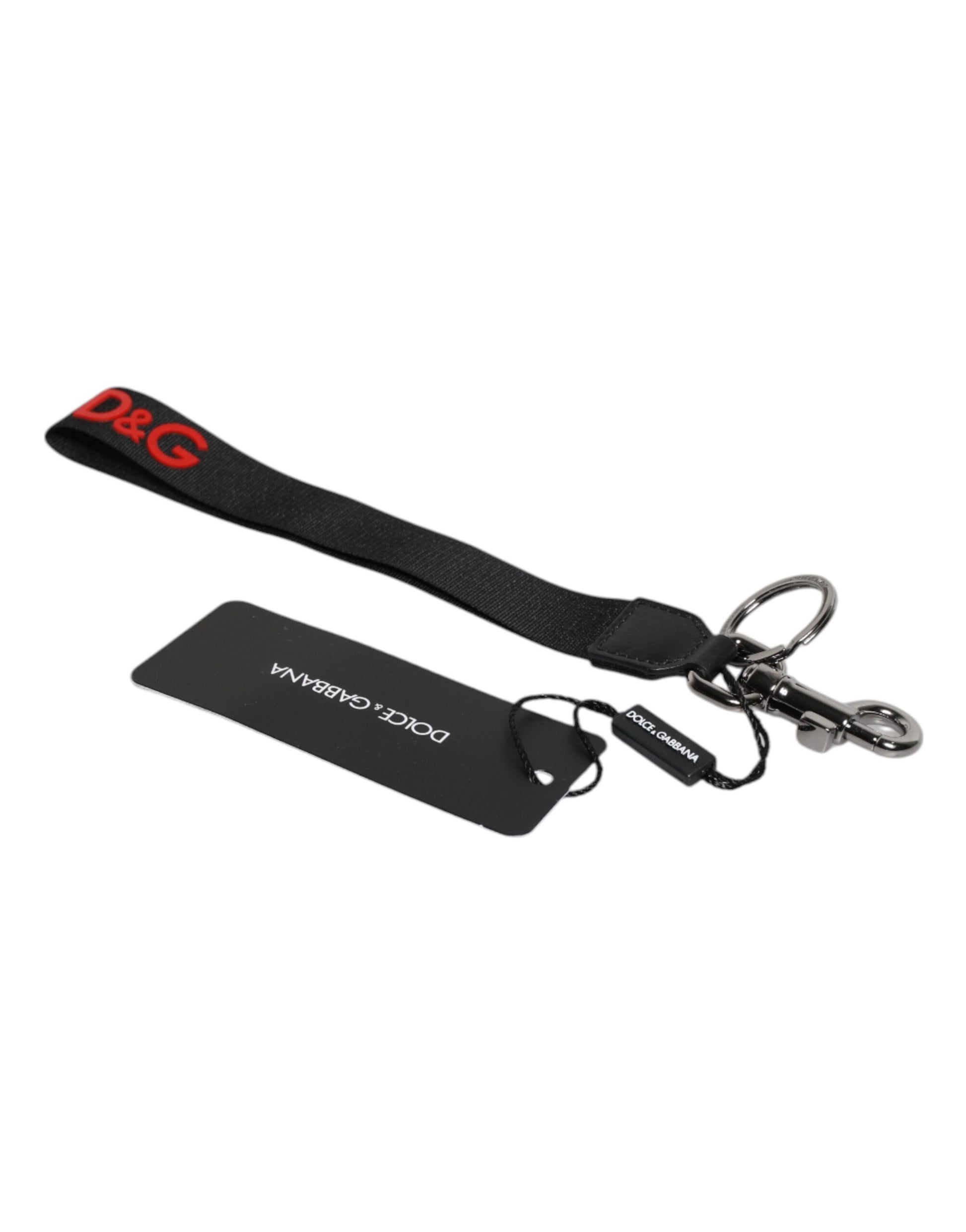 Black Logo Nylon Silver Brass Men Holder Keychain Keyring-Dolce & Gabbana-LabelTerrace.com