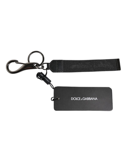 Black Logo Nylon Silver Brass Men Holder Keychain Keyring-Dolce & Gabbana-LabelTerrace.com
