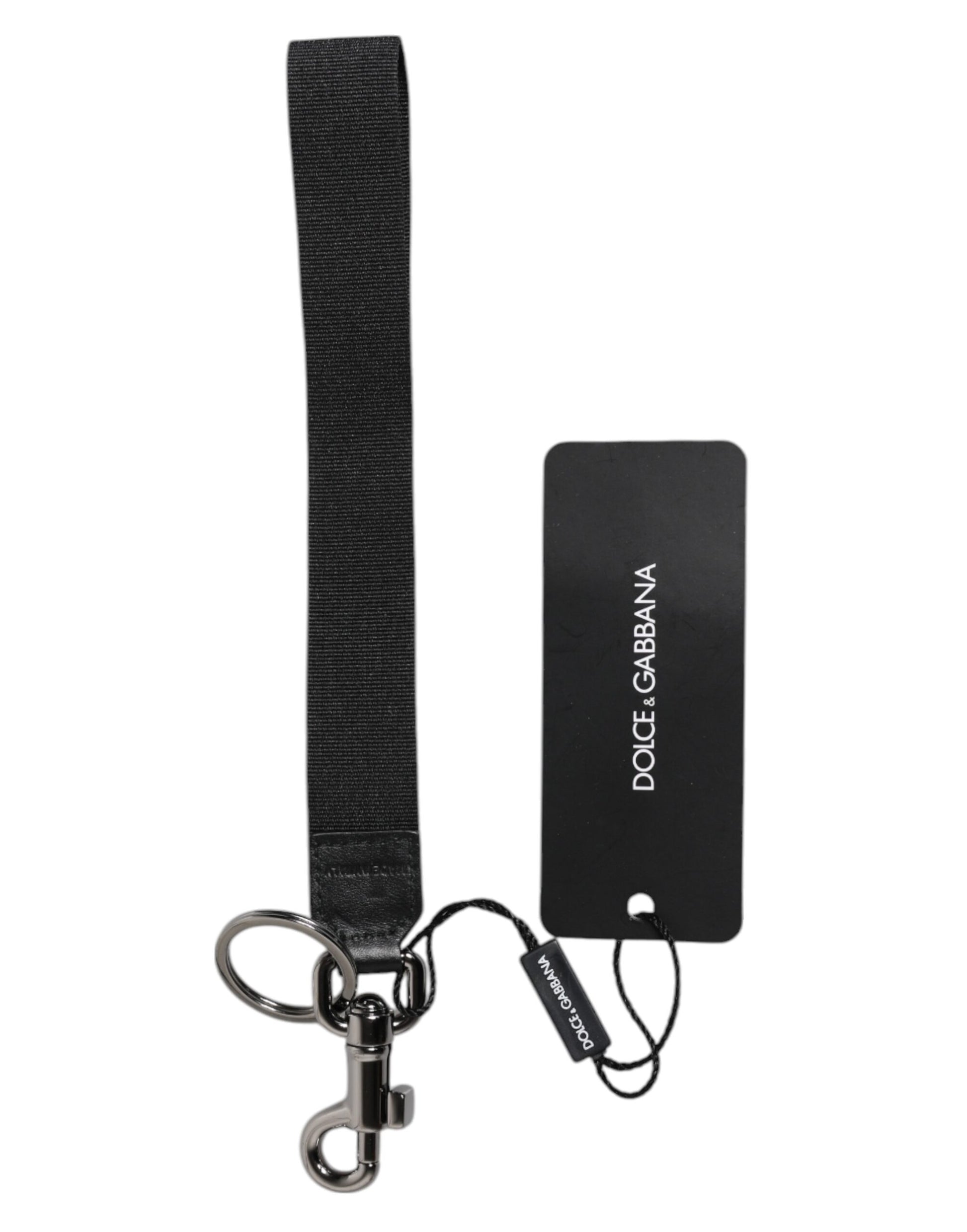 Black Logo Nylon Silver Brass Men Holder Keychain Keyring-Dolce & Gabbana-LabelTerrace.com