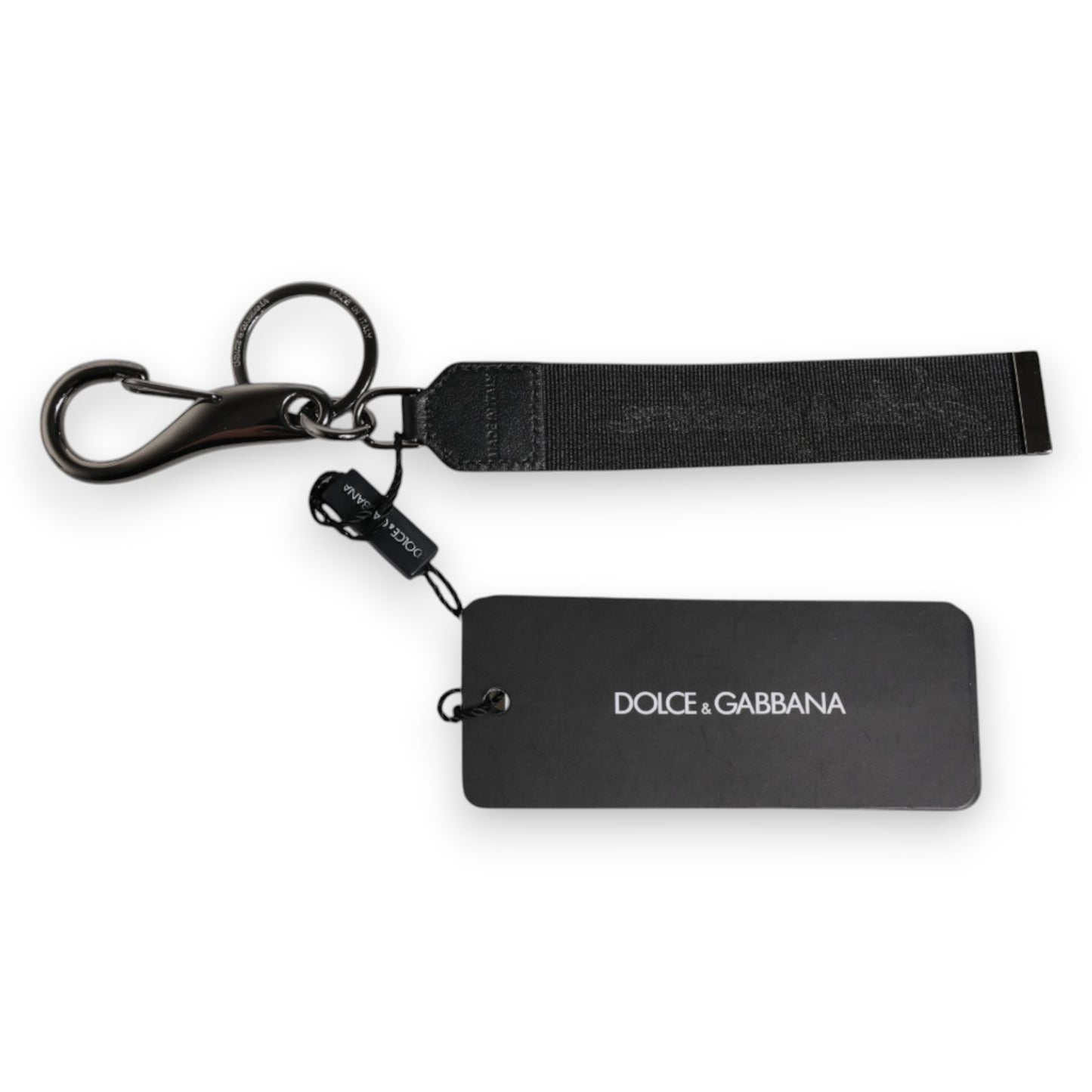Black Logo Nylon Silver Brass Men Holder Keychain Keyring-Dolce & Gabbana-LabelTerrace.com
