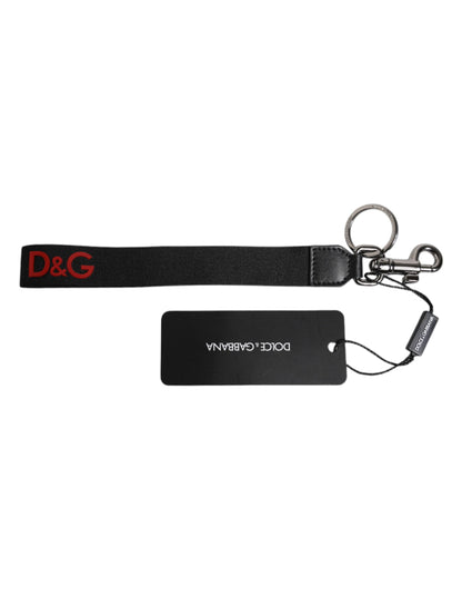 Black Logo Nylon Silver Brass Men Holder Keychain Keyring-Dolce & Gabbana-LabelTerrace.com