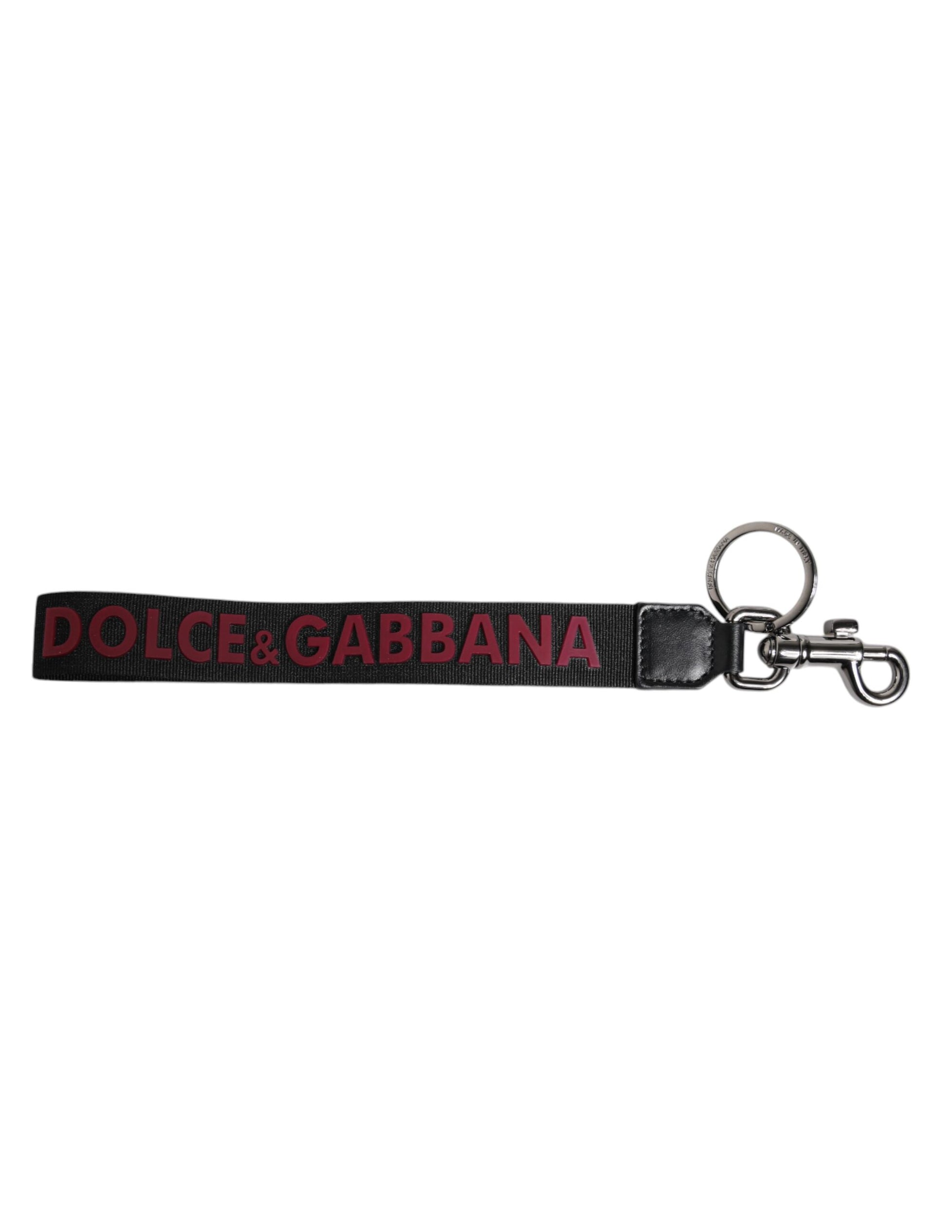 Black Logo Nylon Silver Brass Men Holder Keychain Keyring-Dolce & Gabbana-LabelTerrace.com