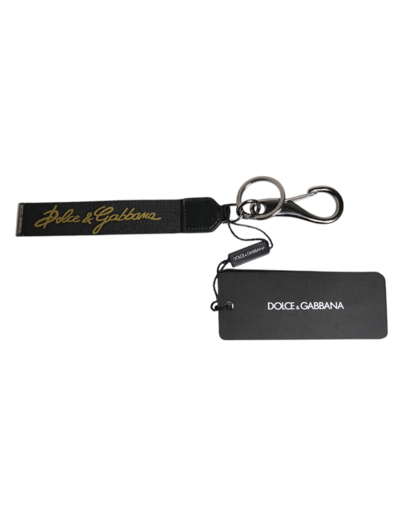 Black Logo Nylon Silver Brass Men Holder Keychain Keyring-Dolce & Gabbana-LabelTerrace.com