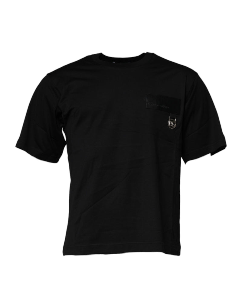 Black Logo Patch Cotton Crew Neck T-shirt-Dolce & Gabbana-LabelTerrace.com