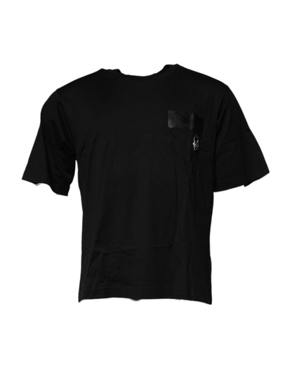 Black Logo Patch Cotton Crew Neck T-shirt-Dolce & Gabbana-LabelTerrace.com