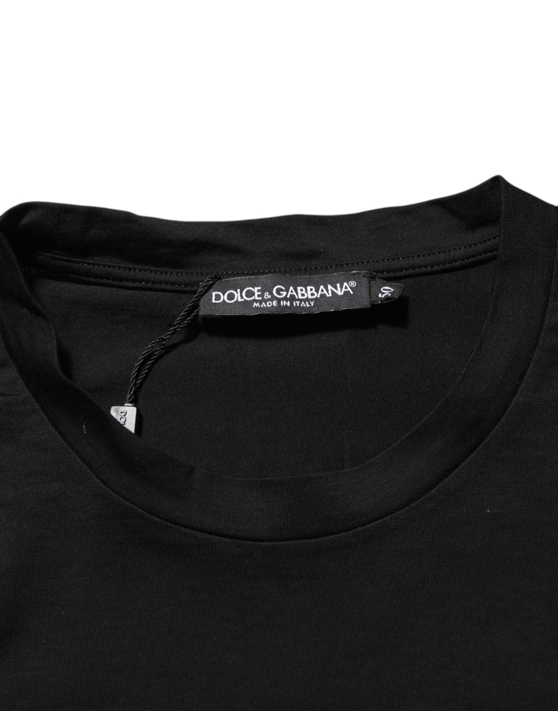 Black Logo Patch Cotton Men Crew Neck T-shirt