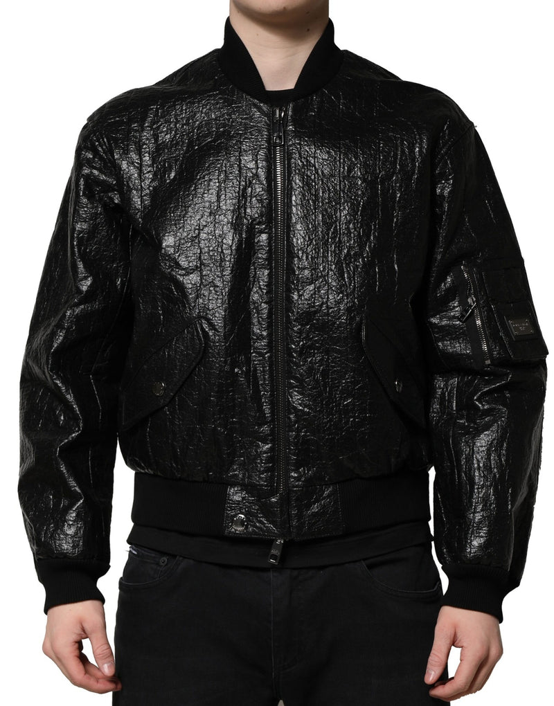 Black Logo Plaque Bomber Full Zipper Jacket-Dolce & Gabbana-LabelTerrace.com