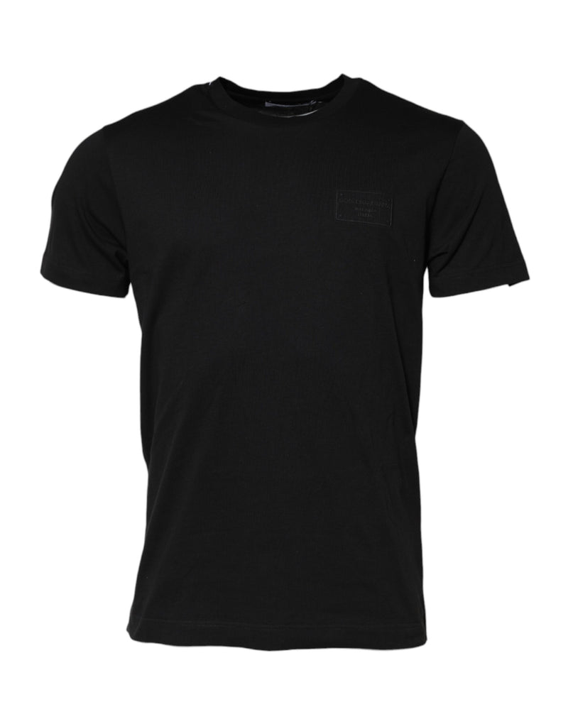 Black Logo Plaque Cotton Crew Neck T-shirt-Dolce & Gabbana-LabelTerrace.com