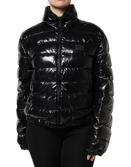 Black Logo Plaque Full Zip Puffer Jacket-Dolce & Gabbana-LabelTerrace.com