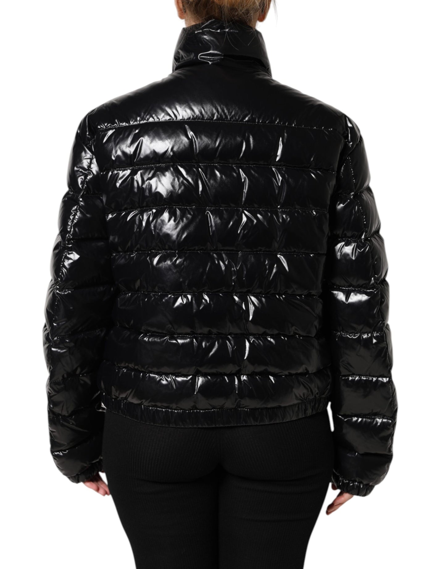 Black Logo Plaque Full Zip Puffer Jacket-Dolce & Gabbana-LabelTerrace.com