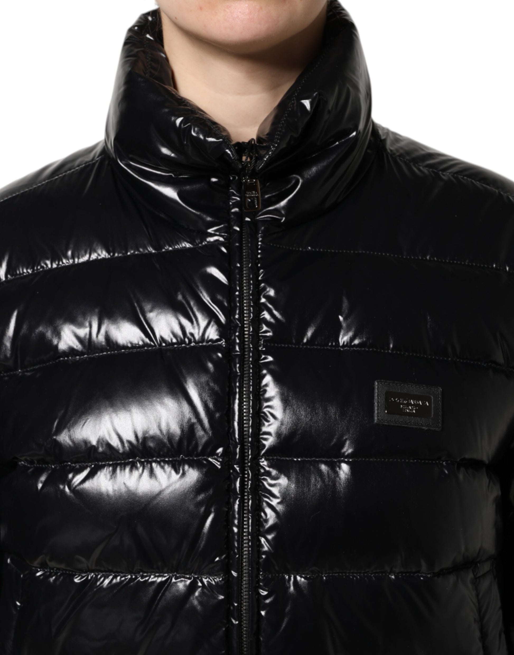 Black Logo Plaque Full Zip Puffer Jacket-Dolce & Gabbana-LabelTerrace.com