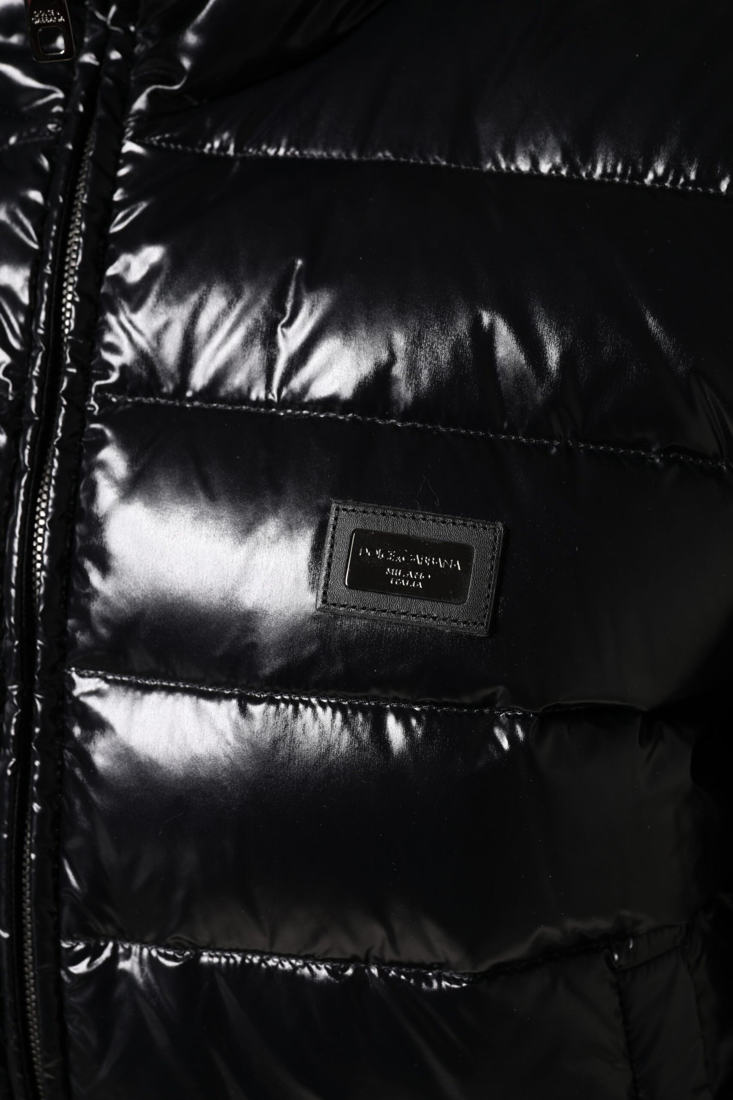 Black Logo Plaque Full Zip Puffer Jacket-Dolce & Gabbana-LabelTerrace.com
