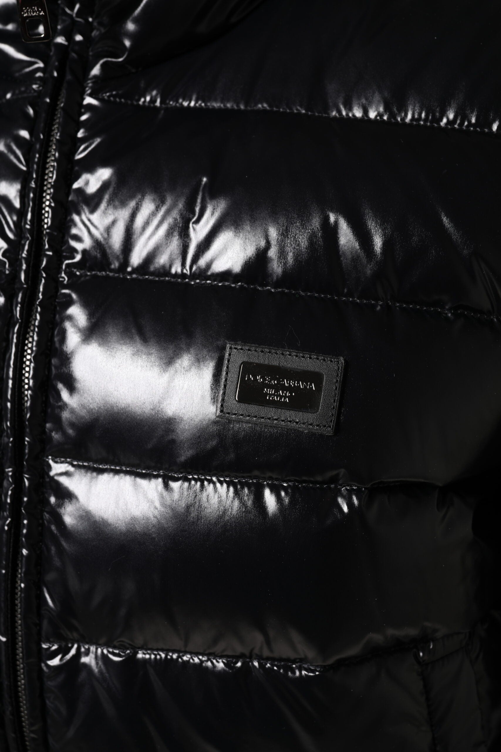 Black Logo Plaque Full Zip Puffer Jacket-Dolce & Gabbana-LabelTerrace.com