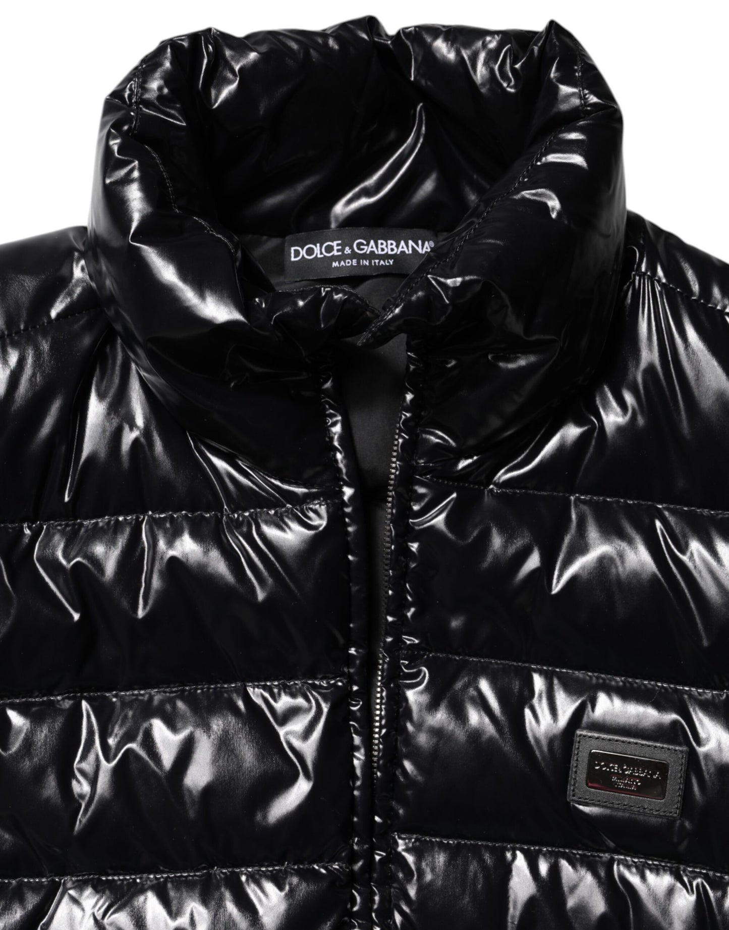 Black Logo Plaque Full Zip Puffer Jacket-Dolce & Gabbana-LabelTerrace.com