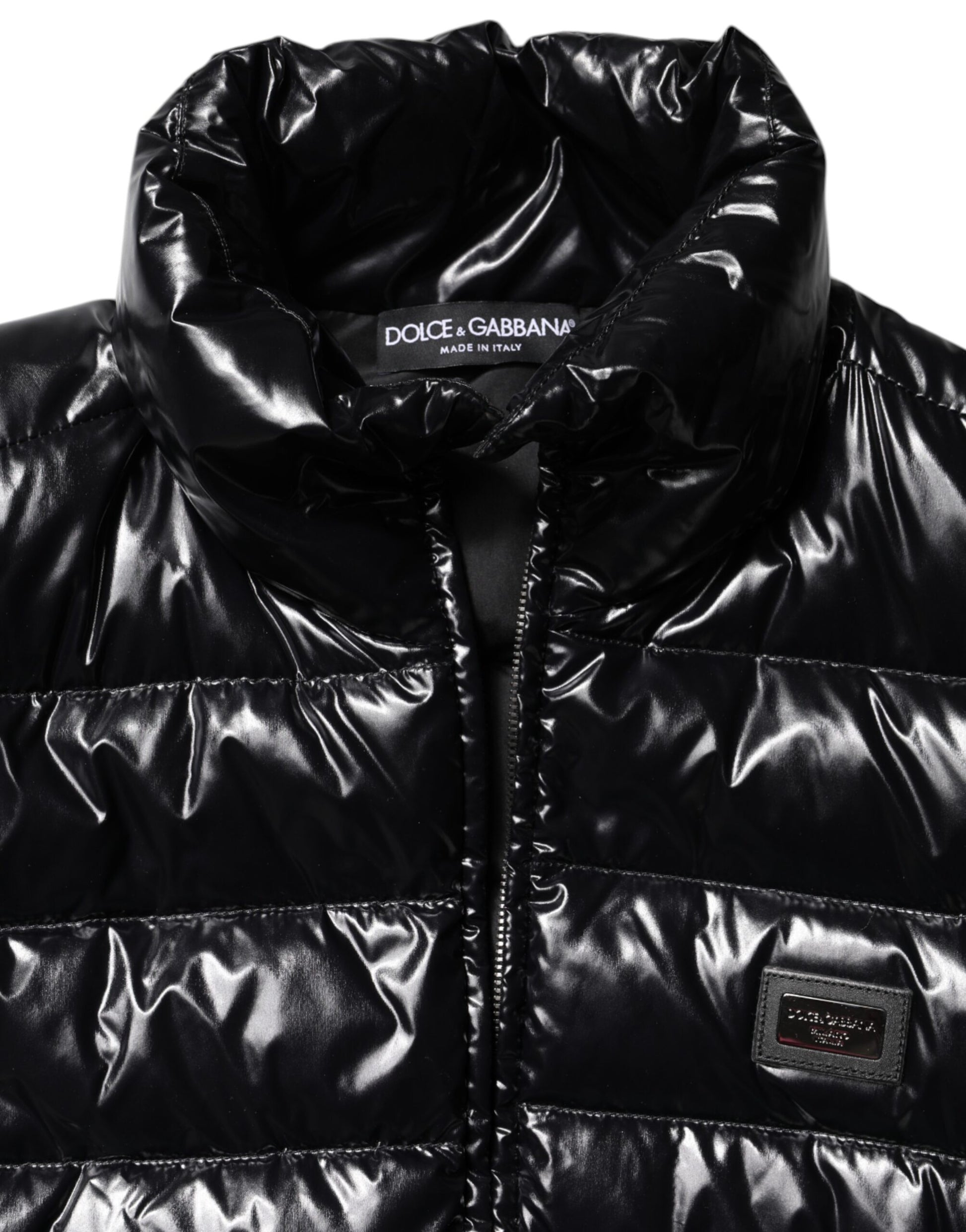 Black Logo Plaque Full Zip Puffer Jacket-Dolce & Gabbana-LabelTerrace.com