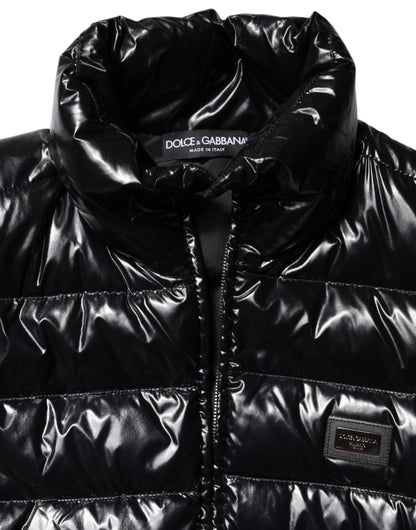 Black Logo Plaque Full Zip Puffer Jacket-Dolce & Gabbana-LabelTerrace.com