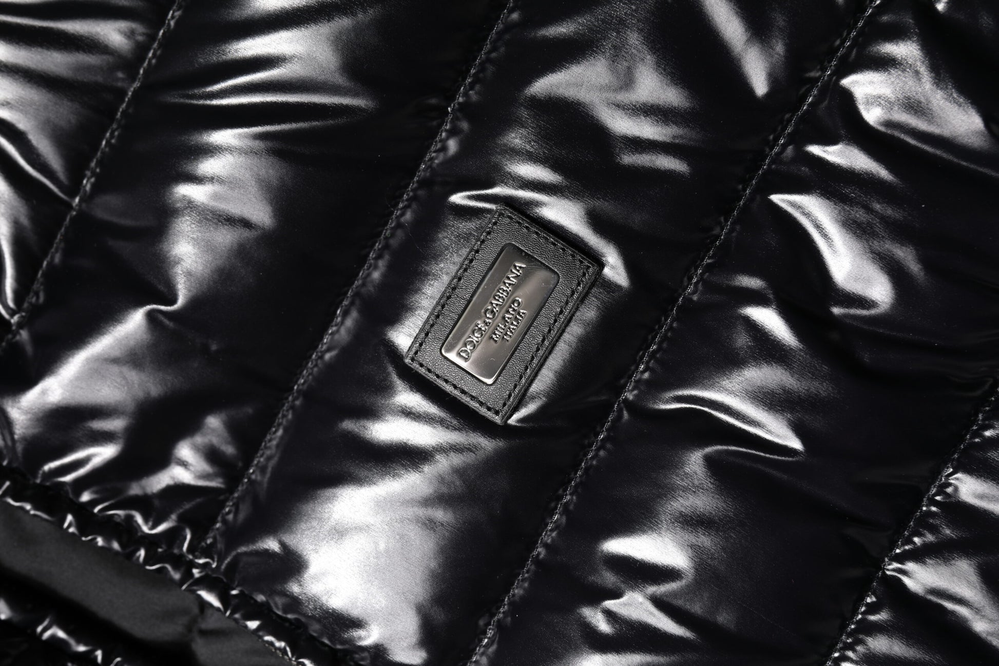 Black Logo Plaque Full Zip Puffer Jacket-Dolce & Gabbana-LabelTerrace.com