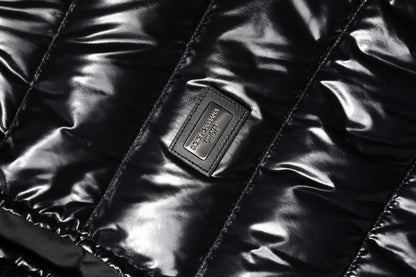 Black Logo Plaque Full Zip Puffer Jacket-Dolce & Gabbana-LabelTerrace.com