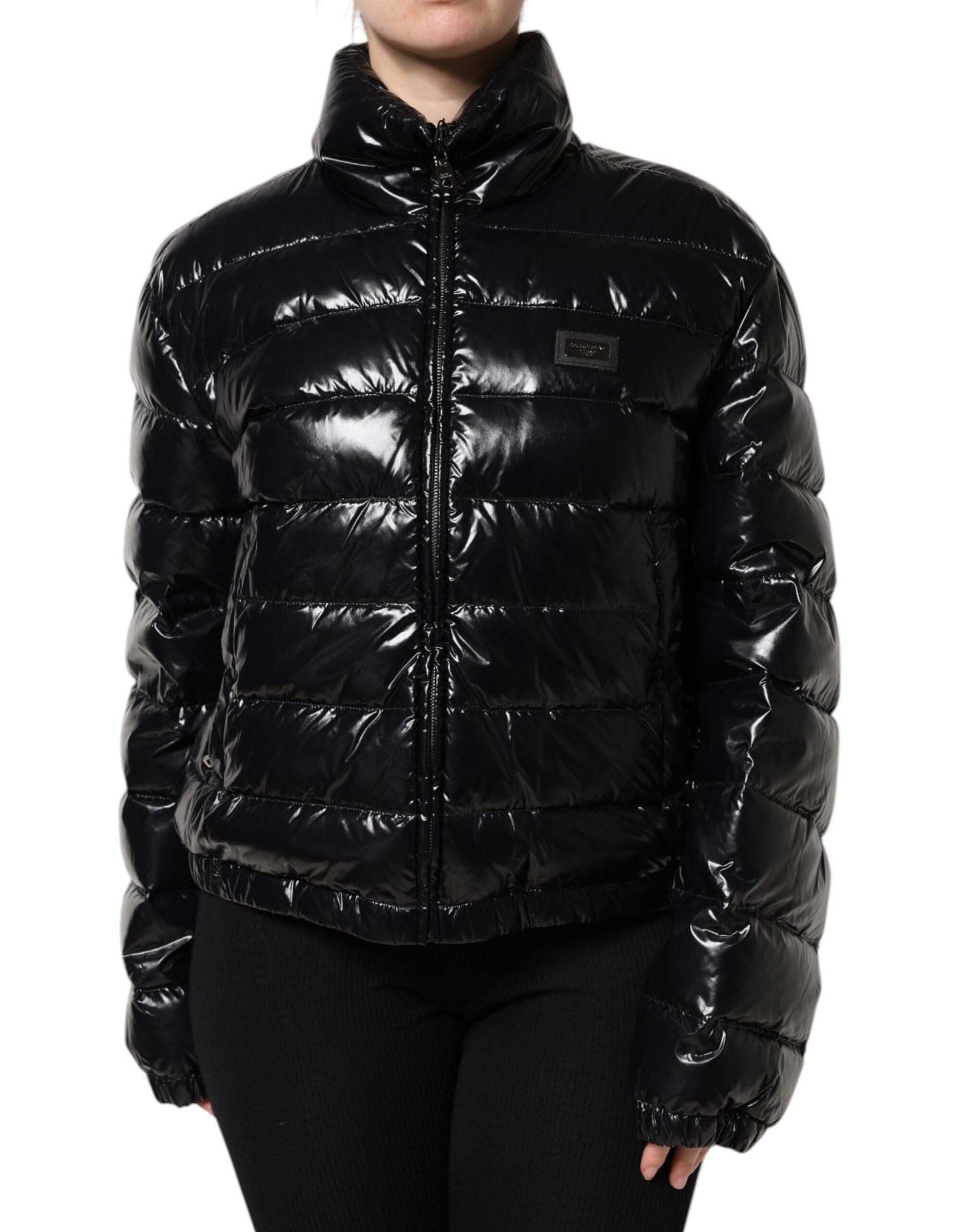 Black Logo Plaque Full Zip Puffer Jacket-Dolce & Gabbana-LabelTerrace.com