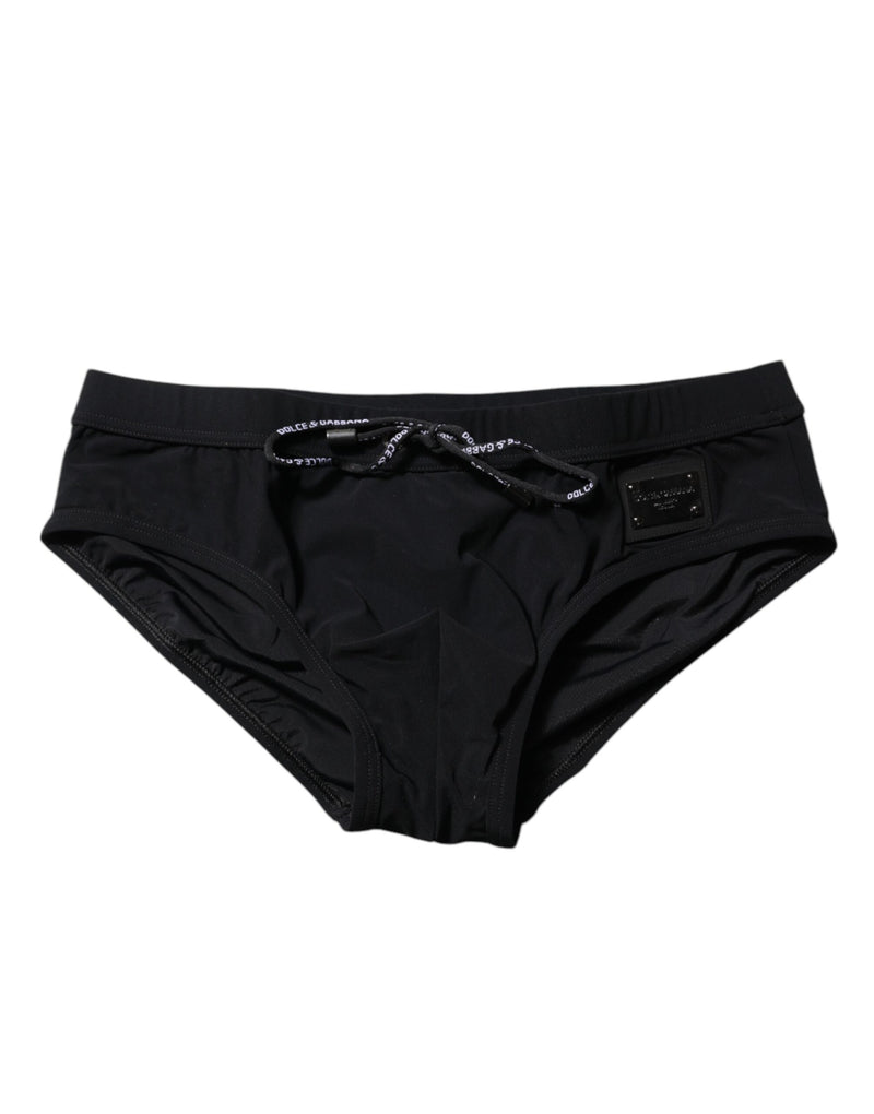 Black Logo Plaque Men Beachwear Brief Swimwear-Dolce & Gabbana-LabelTerrace.com