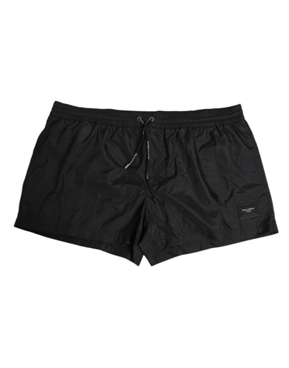 Black Logo Polyester Beachwear Shorts Swimwear