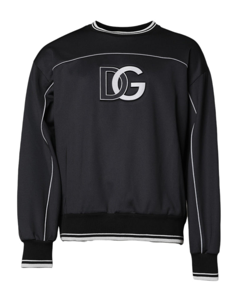 Black Logo Polyester Crew Neck Men Pullover Sweater-Dolce & Gabbana-LabelTerrace.com