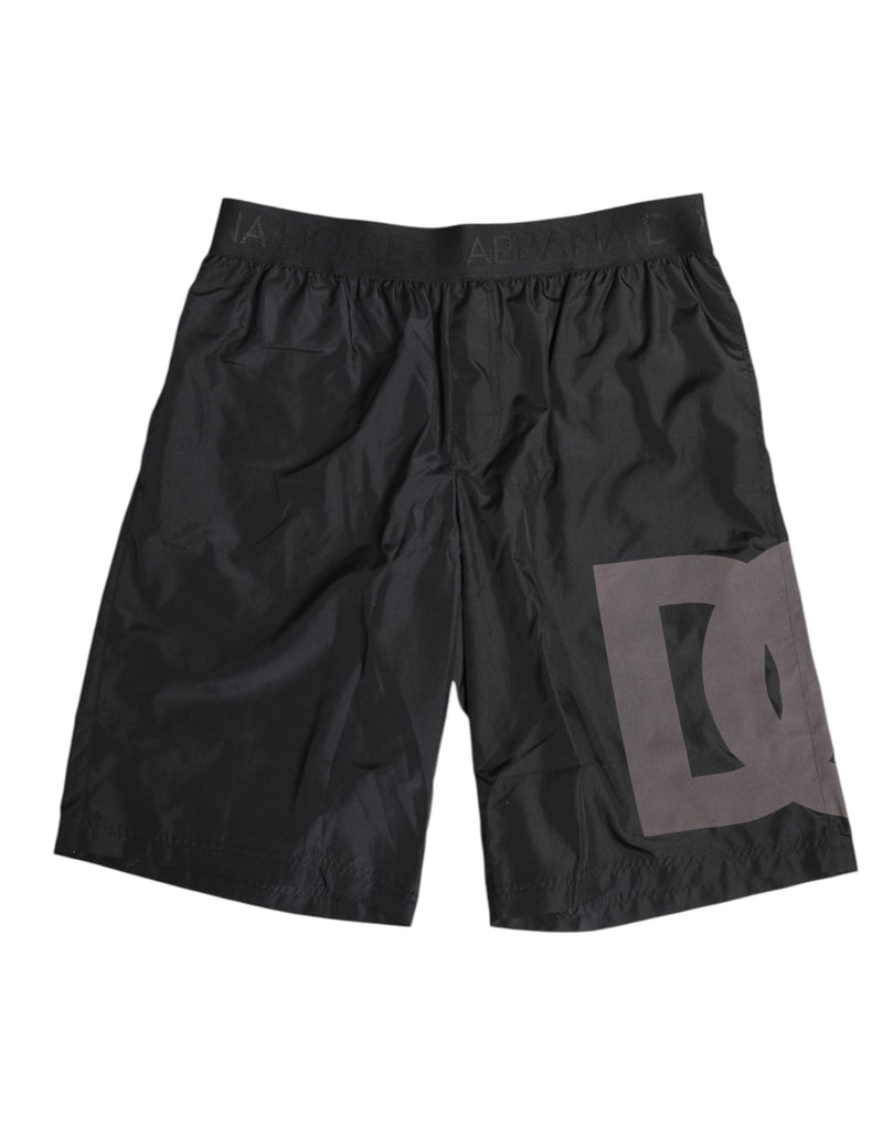Black Logo Print Beachwear Men Shorts Swimwear-Dolce & Gabbana-LabelTerrace.com