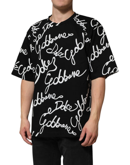 Black Logo Print Cotton Crew Neck T-shirt-Dolce & Gabbana-LabelTerrace.com