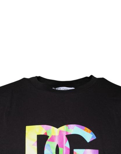 Black Logo Print Cotton Crew Neck T-shirt-Dolce & Gabbana-LabelTerrace.com