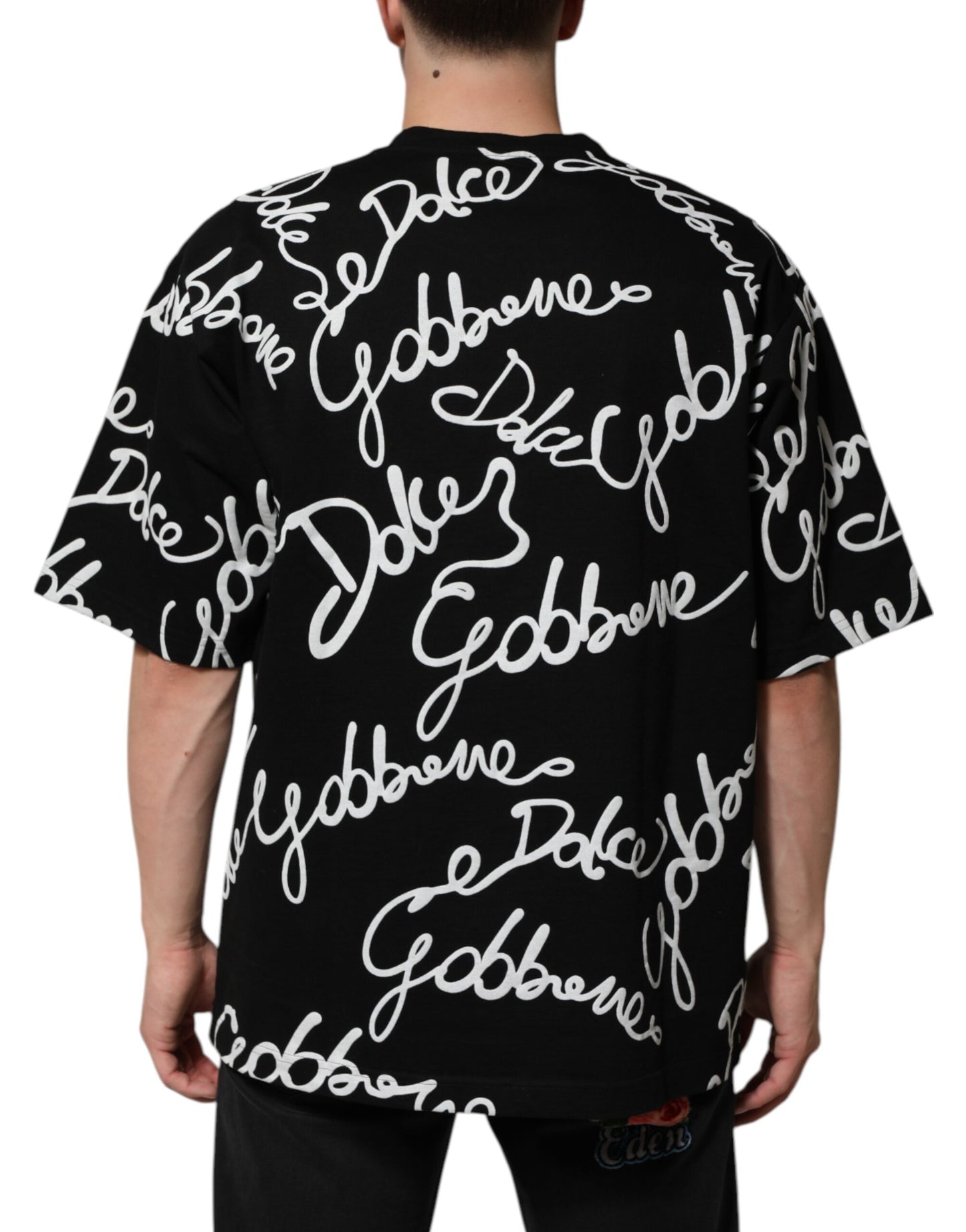 Black Logo Print Cotton Crew Neck T-shirt-Dolce & Gabbana-LabelTerrace.com