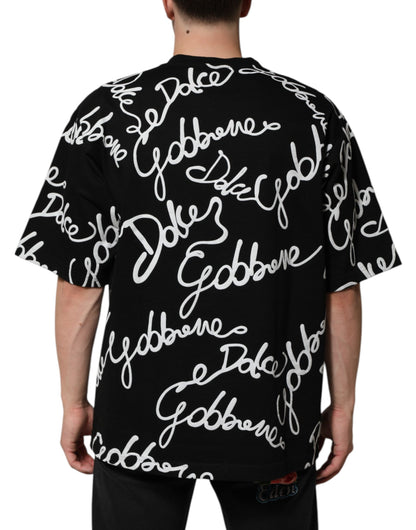 Black Logo Print Cotton Crew Neck T-shirt-Dolce & Gabbana-LabelTerrace.com