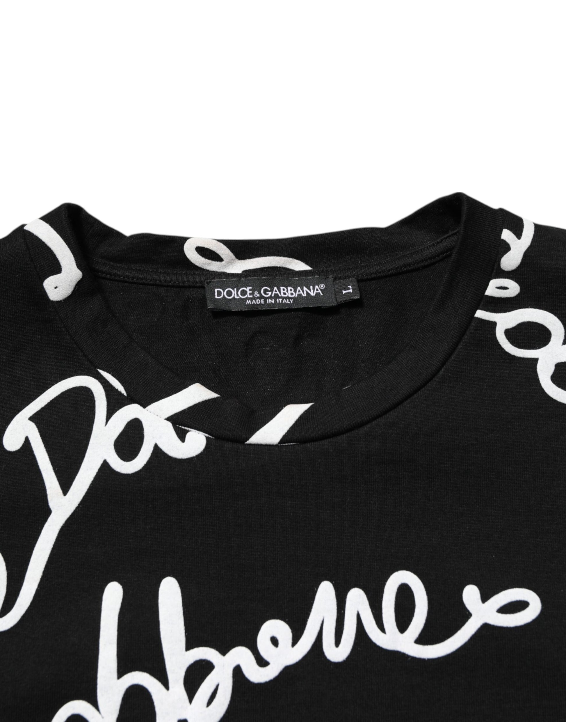 Black Logo Print Cotton Crew Neck T-shirt-Dolce & Gabbana-LabelTerrace.com