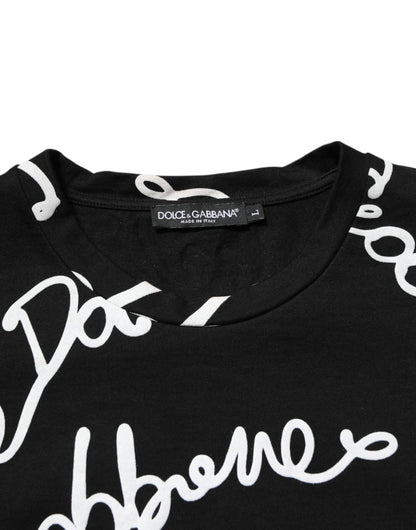 Black Logo Print Cotton Crew Neck T-shirt-Dolce & Gabbana-LabelTerrace.com