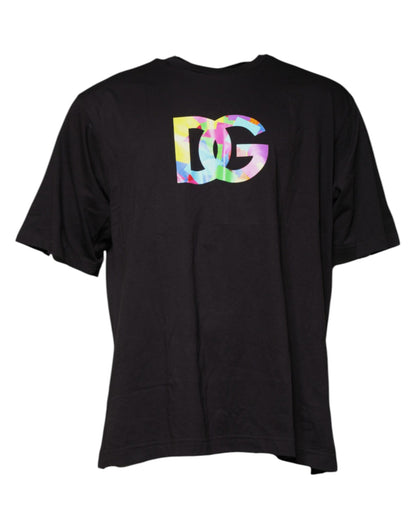 Black Logo Print Cotton Crew Neck T-shirt-Dolce & Gabbana-LabelTerrace.com