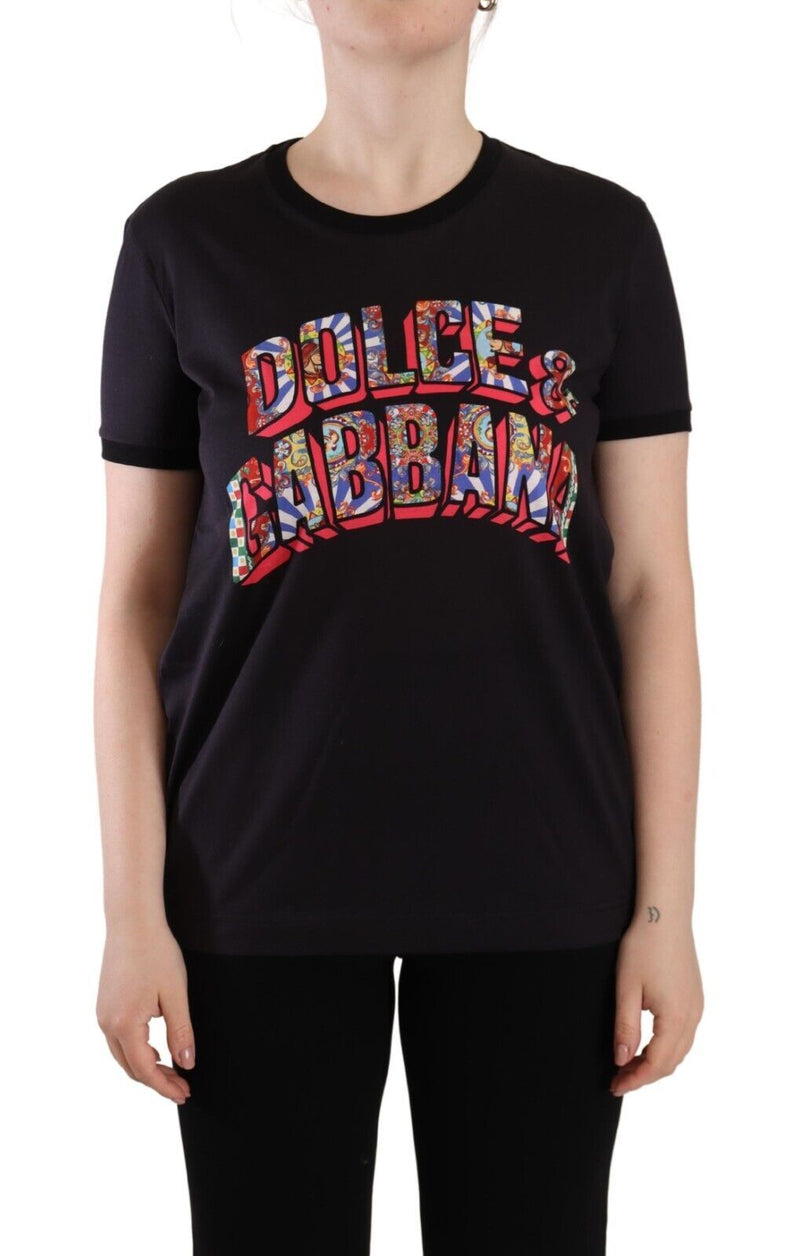 Black Logo Print Cotton Crew Neck Tee T-shirt-Dolce & Gabbana-LabelTerrace.com