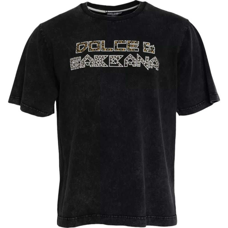Black Logo Print Cotton Crewneck Men T-shirt-Dolce & Gabbana-LabelTerrace.com
